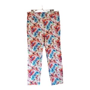 Peck & Peck pants pull on stretch cropped multicolor 12 petite floral festive